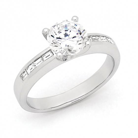Brilliant diamond & baguette channel set diamond engagement ring ...