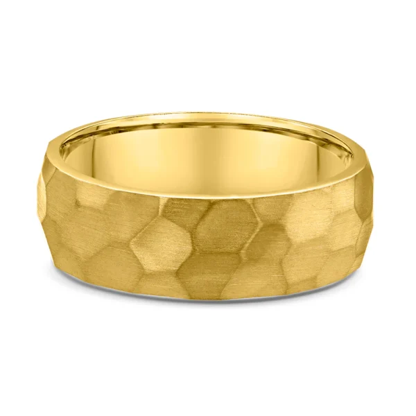 Yellow gold hammered design men's wedding ring